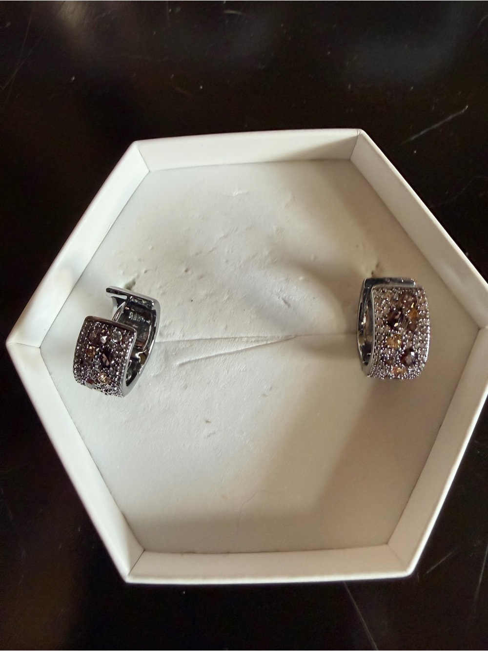 Brown Tourmaline and Smokey Topaz on Hematite: Hoops